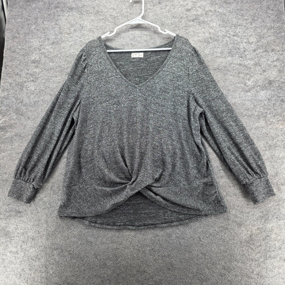 24/7 Maurices Shirt Womens 1X Long Sleeve V Neck Twist Front Silver